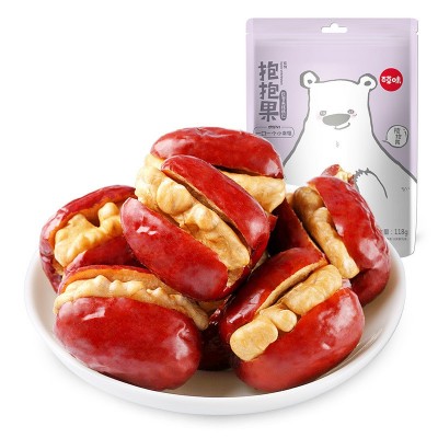 【百草味 抱抱果118g】新疆特产红枣灰枣夹核桃仁 大枣子零食批发图4