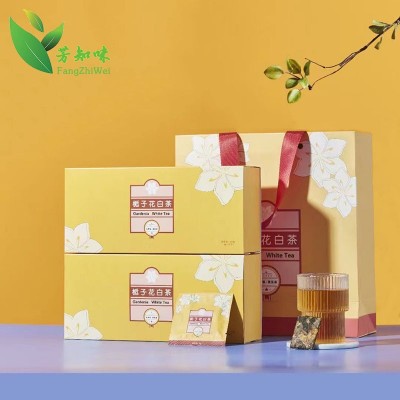 栀子花福鼎白茶叶老白茶寿眉栀子花白茶小方片饼干茶礼盒装一提两图2